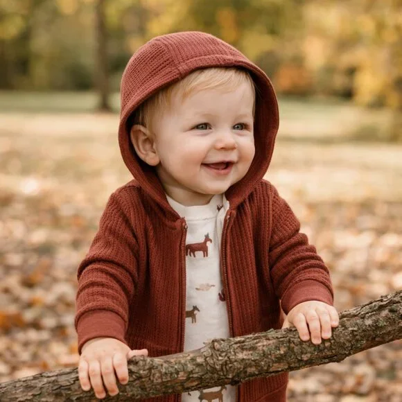 NWT Carter’s Baby Boy Outfit Set 6M Rust Waffle Hoodie Pants & Bodysuit 3-Piece - Picture 2 of 4